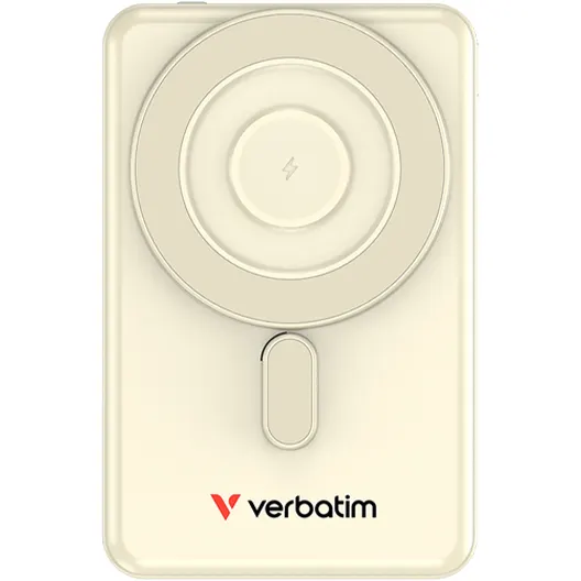 Verbatim Baterie externa portabila Verbatim 5.000mAh C'n'G, Magnetic, Incarcator Wireless, 2 USB-C, 20W, Incarcare rapida, Auriu & Stand