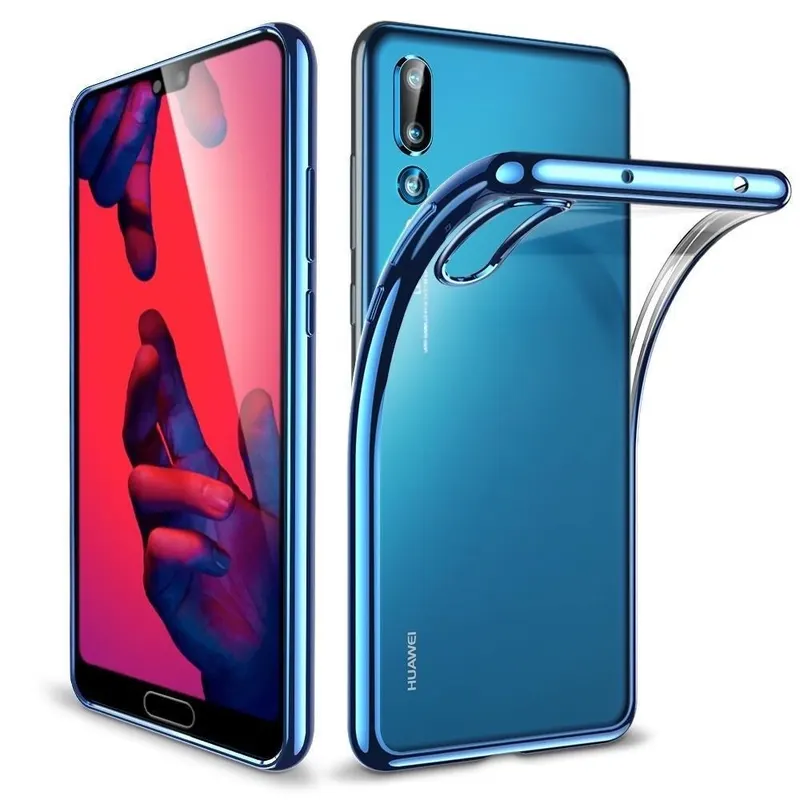 Huawei, Husa Huawei P20 Transparent cu Margini Albastre
