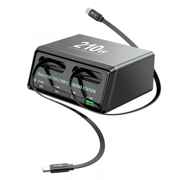 OEM Incarcator Statie Cu Cablu USB-C OEM WLX-60E, 210W, 3A, 1 x USB-A - 3 x USB-C, Gri