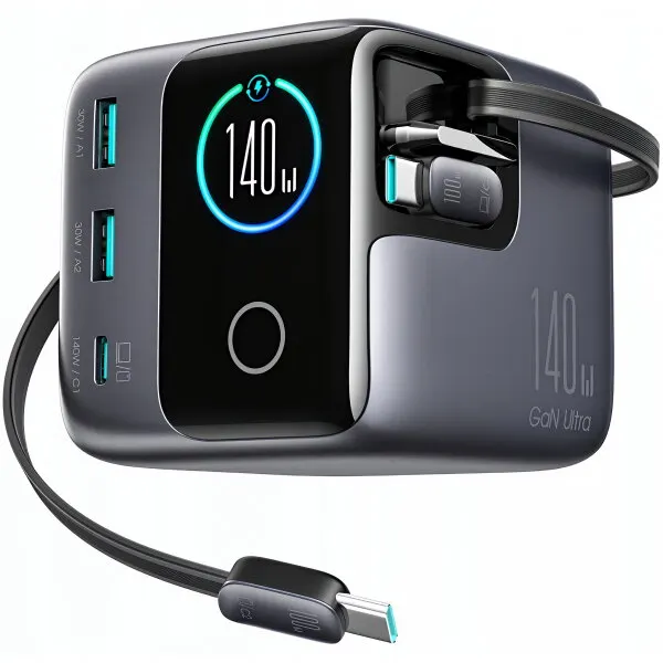 JOYROOM Incarcator Statie Cu Cablu USB-C Joyroom Podix JR-TRD01, 140W, 1 x USB-C - 2 x USB-A, Gri