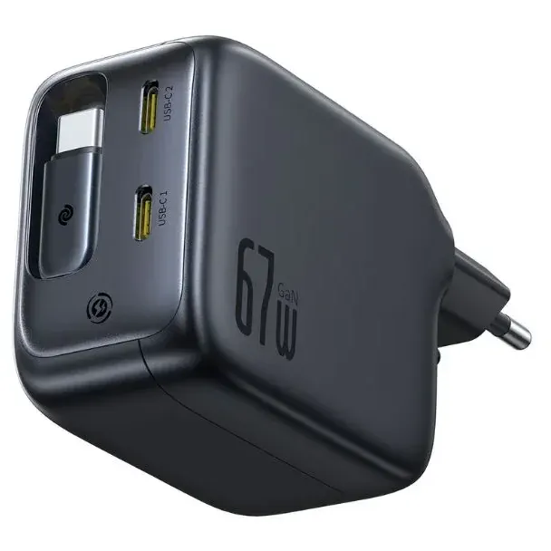 BASEUS Incarcator retea Baseus EnerCore CJ11 67W, 2x USB-C, cu cablu USB-C incorporat, Negru