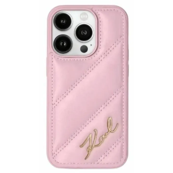 Karl Lagerfeld Husa telefon Karl Lagerfeld Diagonal Quilted, piele naturala, roz, pentru iPhone 15 / 14 / 13 6.1