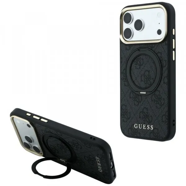Guess Husa MagSafe pentru Apple iPhone 18 Pro / 17 Pro, Guess, Ring Stand Classic Logo, Neagra