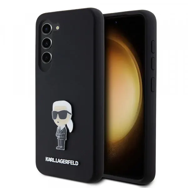 Karl Lagerfeld Husa pentru Samsung Galaxy S23 S911, Karl Lagerfeld, Silicone Ikonik Karl Metal, Neagra