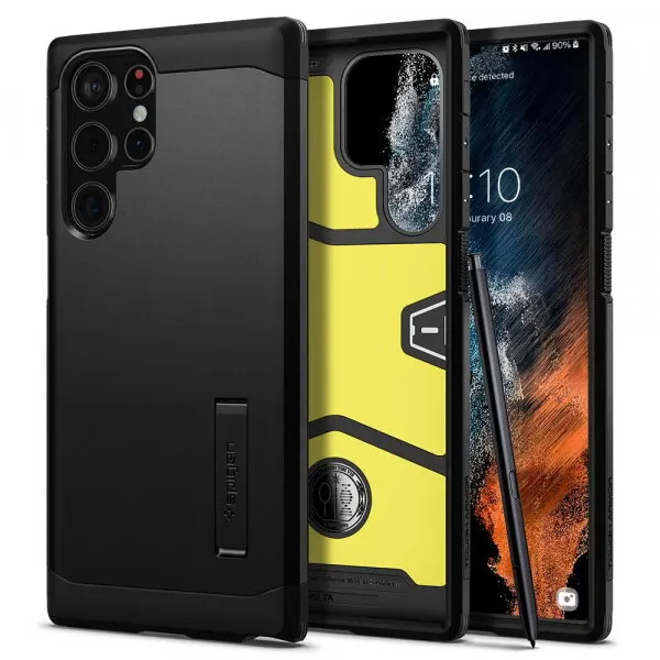 Spigen Husa pentru Samsung Galaxy S22 Ultra 5G S908, Spigen, Tough Armor, Neagra ACS03923
