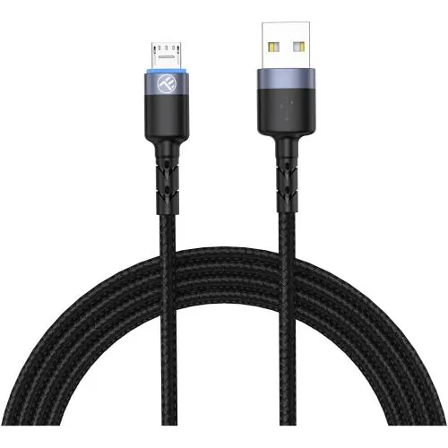 Cablu Tellur Micro USB cu LED, nailon, 1.2m, Negru