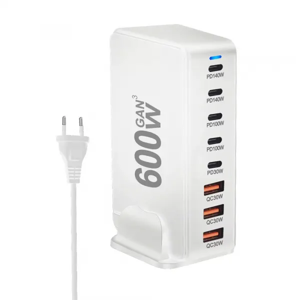 OEM Incarcator Statie OEM, 600W, 4 x USB-A - 4 x USB-C, Alb