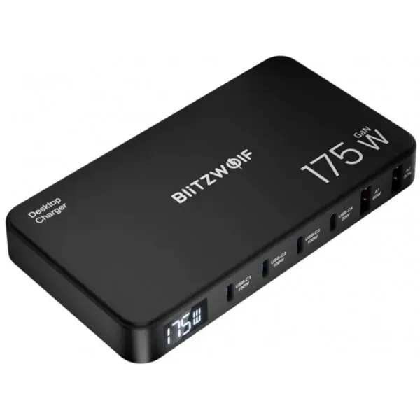 BlitzWolf Incarcator Statie BlitzWolf BW-S30, 175W, 5A, 2 x USB-A - 4 x USB-C, Negru