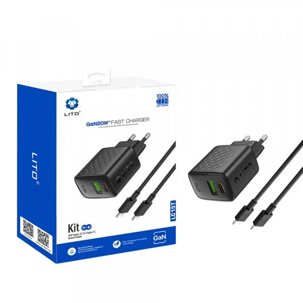 LITO Incarcator Retea Cu Cablu USB-C Lito LC15T, 20W, 3A, 1 x USB-A - 1 x USB-C, Negru