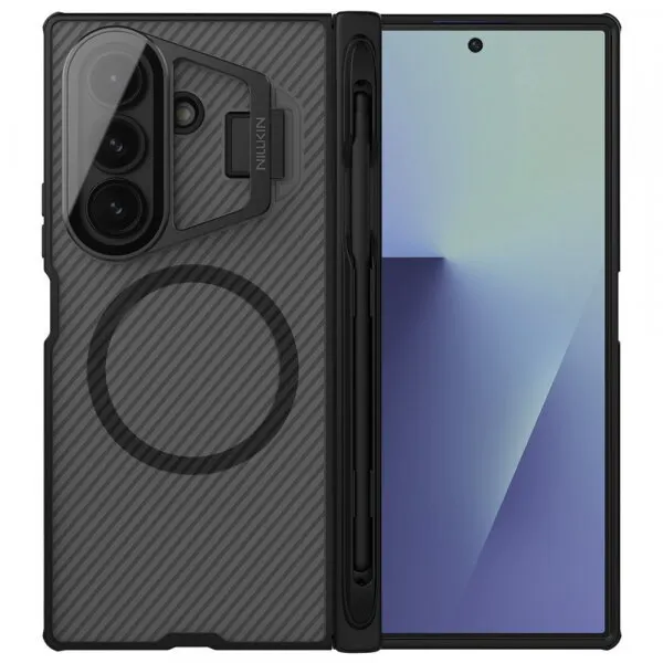 NILLKIN Husa MagSafe pentru Samsung Galaxy Z Fold7 F966, Nillkin, CamShield Prop with Transparent Lens Cover and S-Pen Holder, Neagra Transparenta