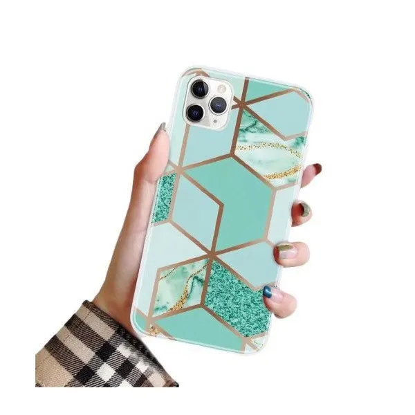 Flippy, Husa protectie Flippy compatibila cu Apple iPhone 12 Pro Soft IMD TPU Marble Geometric Verd
