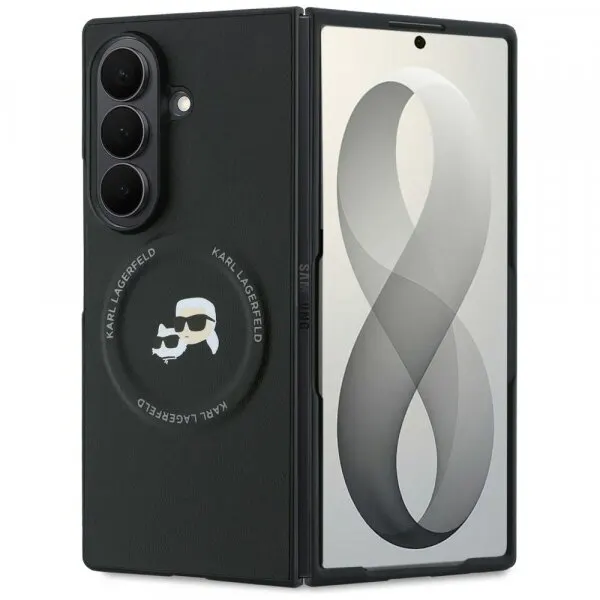 Karl Lagerfeld Husa pentru Samsung Galaxy Z Fold8 Ultra F976, Karl Lagerfeld, Karl & Choupette Head Pin, Neagra