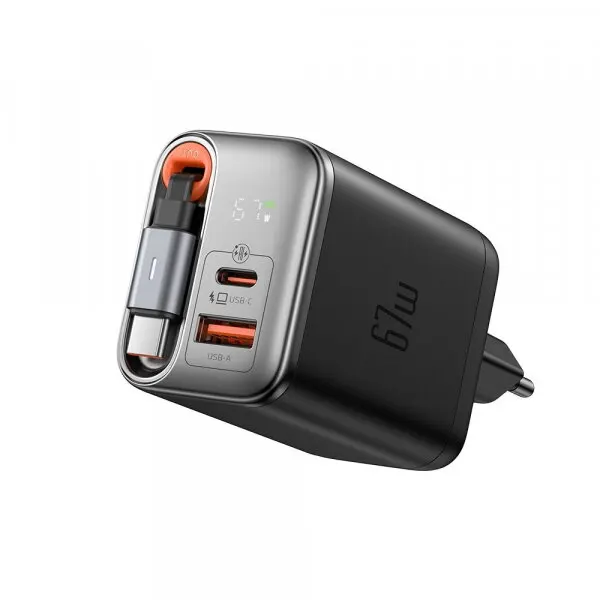 Mcdodo Incarcator Retea Cu Cablu USB-C McDodo CH-4100 FreeGo Display, 67W, 3.35A, 1 x USB-A - 1 x USB-C, Negru