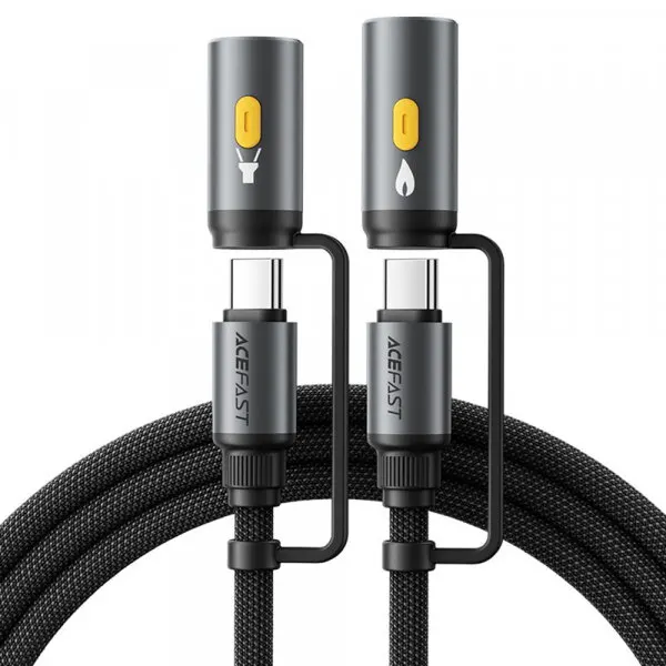 AceFast Cablu Date si Incarcare USB-C / Lanterna - USB-C / Bricheta Electrica Acefast J4, 60W, 1.2m, Negru